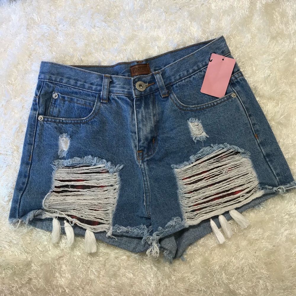 POL Destructed High Waist Cutoffs Sz S